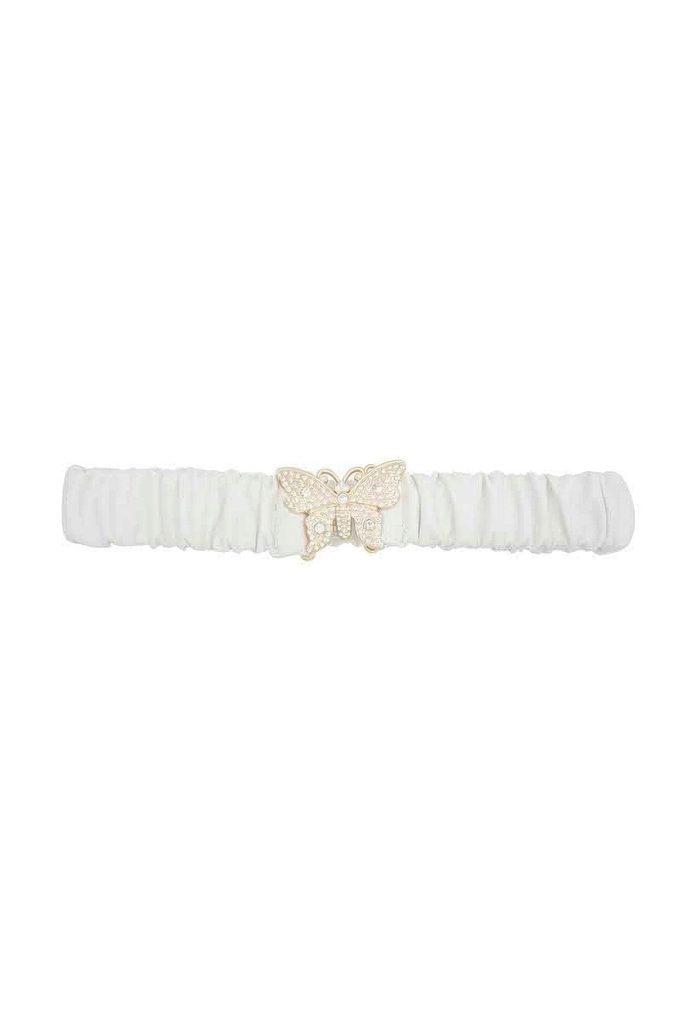 Rhinestone Pave Butterfly Ruched Elastic Back Belt | Mixtshop LLC