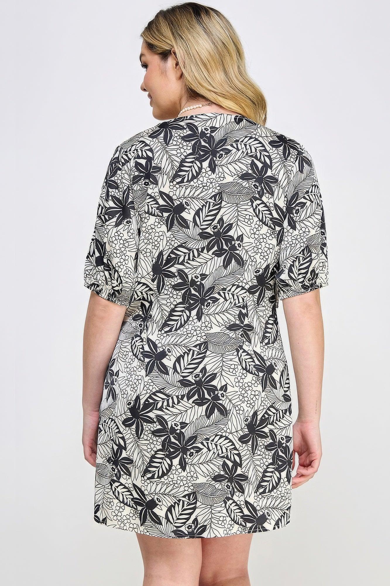 Plus Botanical Print Front Tie Dress | Mixtshop LLC