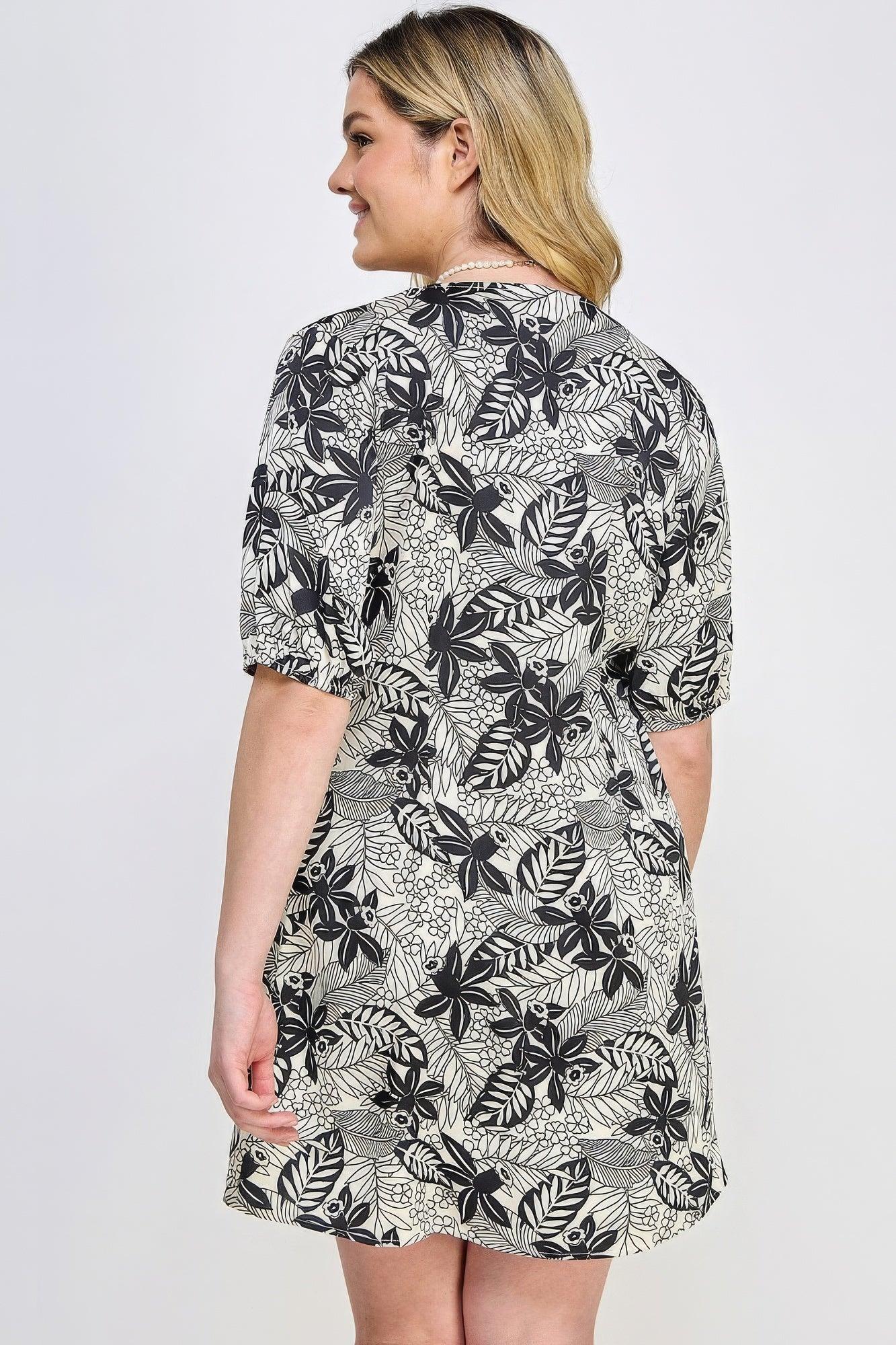 Plus Botanical Print Front Tie Dress | Mixtshop LLC