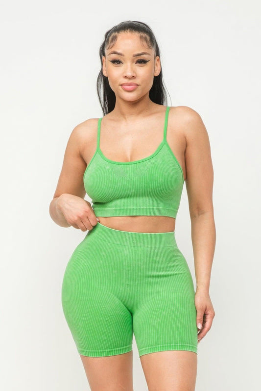 Washed Seamless Basic Tank Top And Shorts Set | Mixtshop LLC