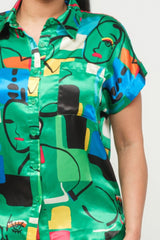 Satin Dolman Print Button Down Top And Shorts Set | Mixtshop LLC