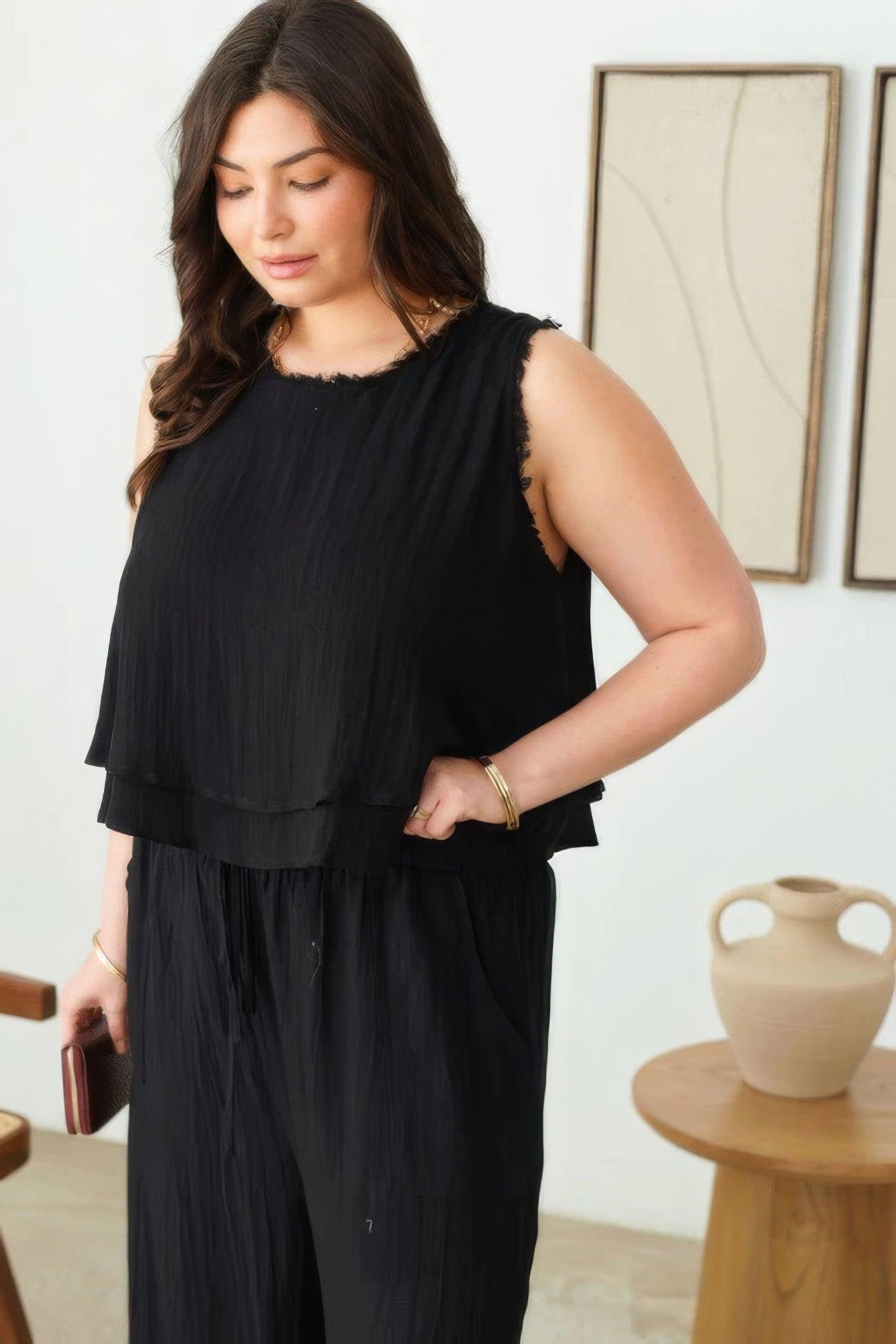 Plus Size Boho Sleeveless Frayed Hem Top | Mixtshop LLC