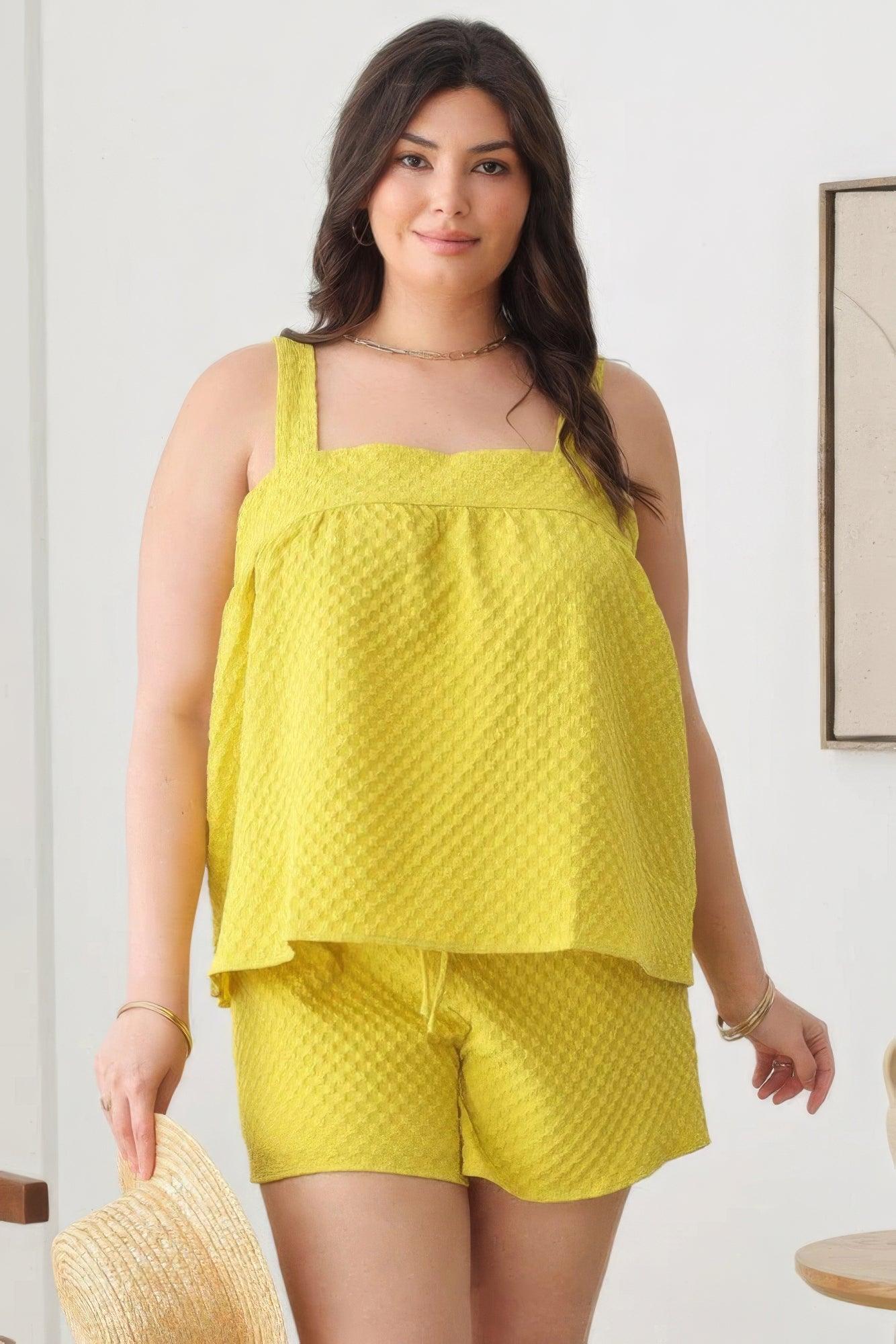 Plus Size Textured Top Elastic Waist Short Sets | Mixtshop LLC