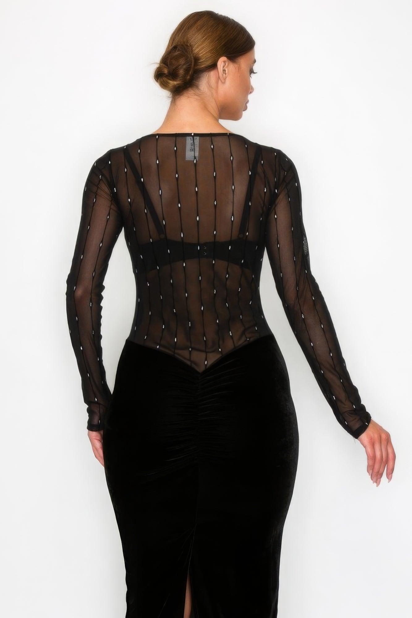 Velvet Sheer Contrast Holiday Midi Dress | Mixtshop LLC