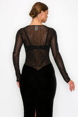 Velvet Sheer Contrast Holiday Midi Dress | Mixtshop LLC