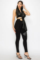 Faux Leather Top Pants Set | Mixtshop LLC