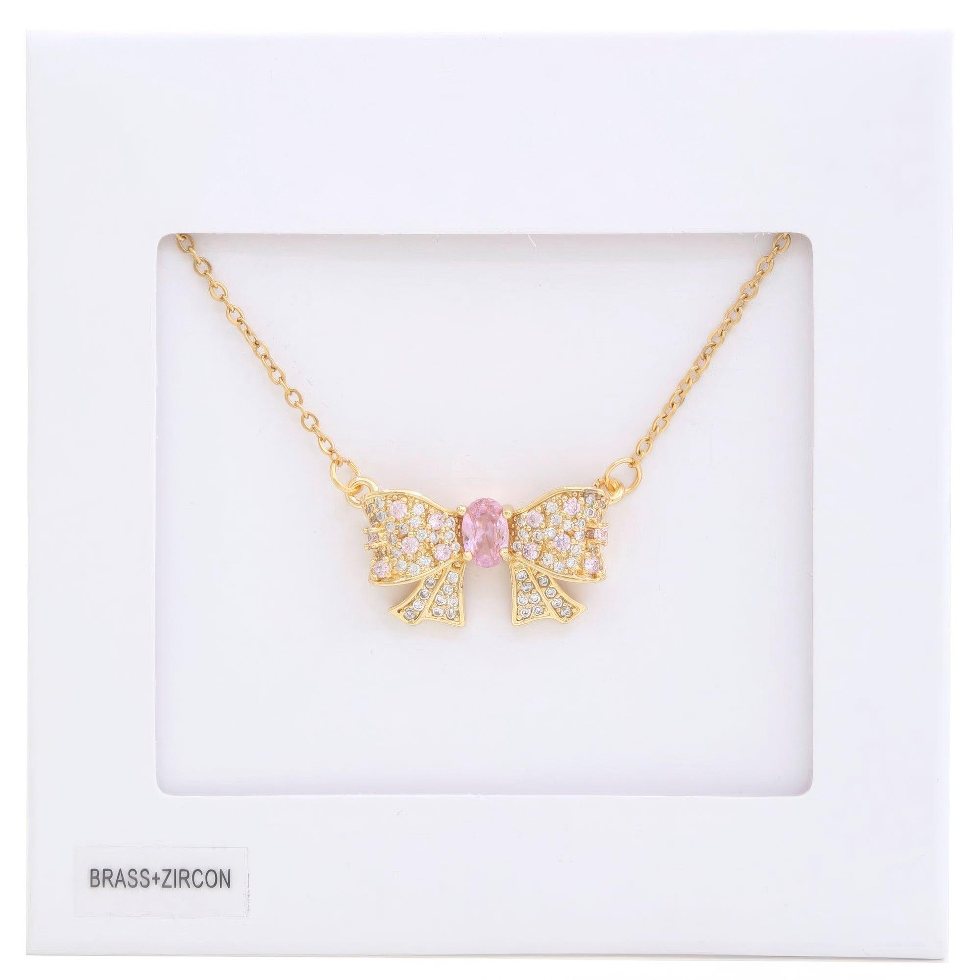 Rhinestone Bow Metal Necklace | Mixtshop LLC