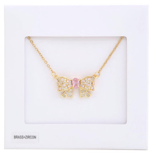 Rhinestone Bow Metal Necklace | Mixtshop LLC