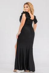 Plus Satin Strech Ruffle Paty Maxi Dress | Mixtshop LLC