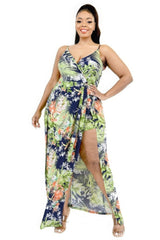 Plus Tropical Leaf Print Surplice Maxi Dress | Mixtshop LLC