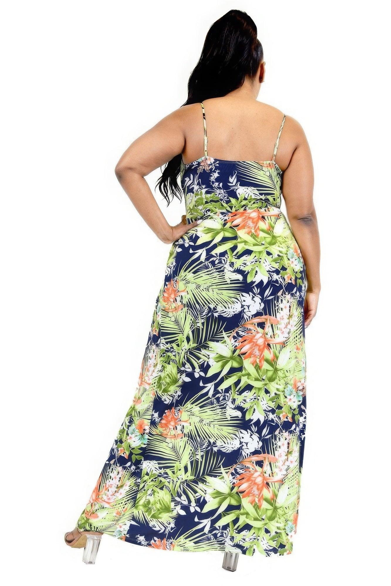 Plus Tropical Leaf Print Surplice Maxi Dress | Mixtshop LLC