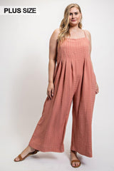 Texture Woven Sleeveless Jumpsuit With Side Button | Mixtshop LLC