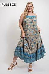 Floral And Aztec Print Drop Down Maxi Dress With Spaghetti Strap | Mixtshop LLC