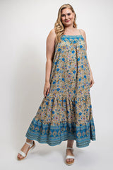 Floral And Aztec Print Drop Down Maxi Dress With Spaghetti Strap | Mixtshop LLC