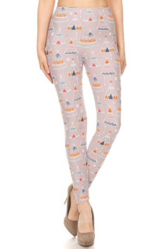 Teepee Print, High Rise, Fitted Leggings, With An Elastic Waistband | Mixtshop LLC