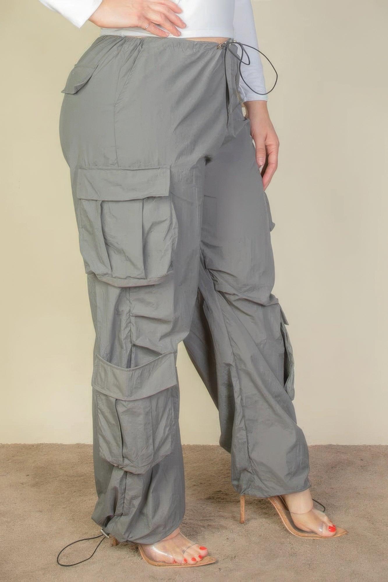 Plus Size Flap Pockets Drawstring Ruched Parachute Pants | Mixtshop LLC