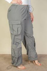 Plus Size Flap Pockets Drawstring Ruched Parachute Pants | Mixtshop LLC