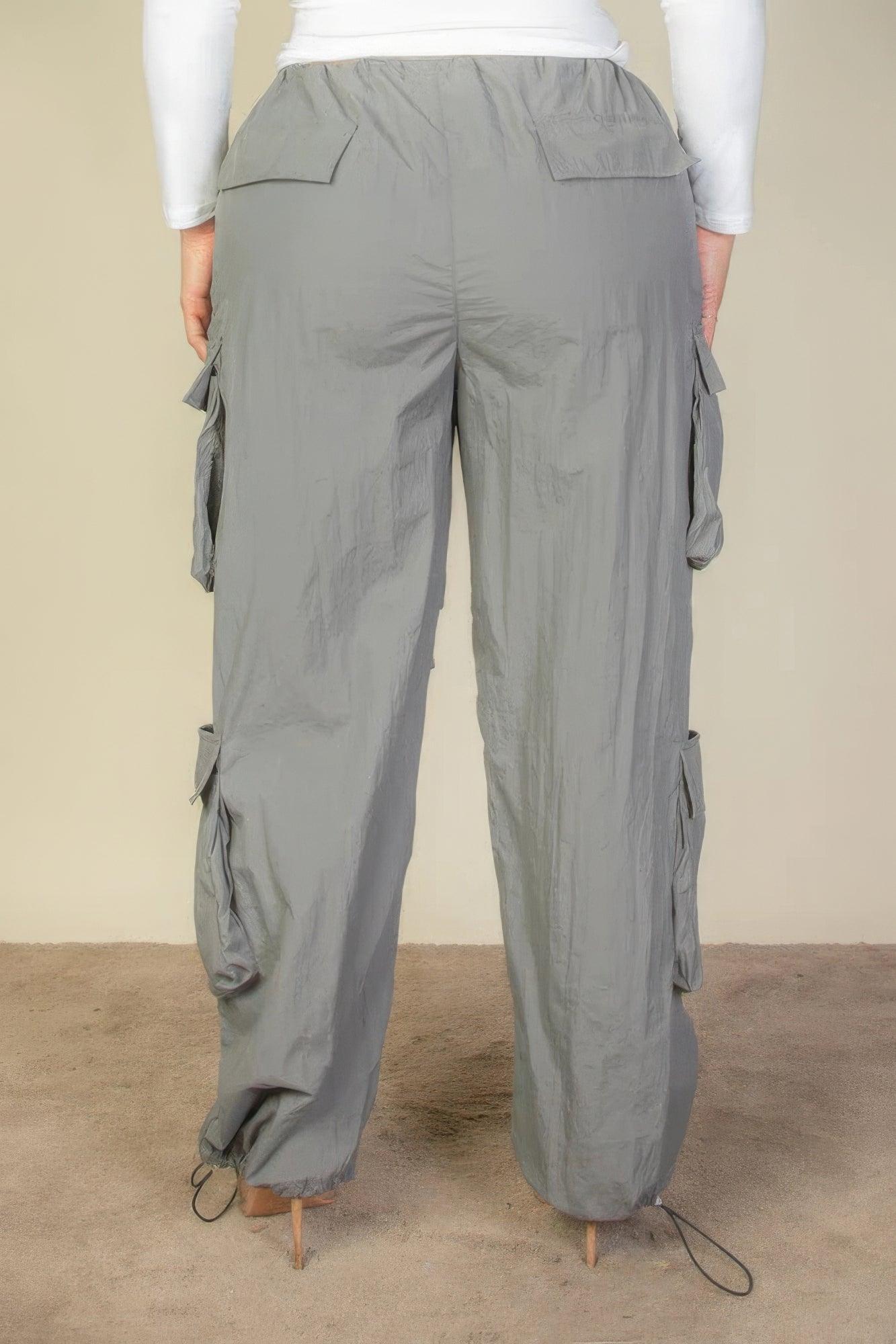 Plus Size Flap Pockets Drawstring Ruched Parachute Pants | Mixtshop LLC