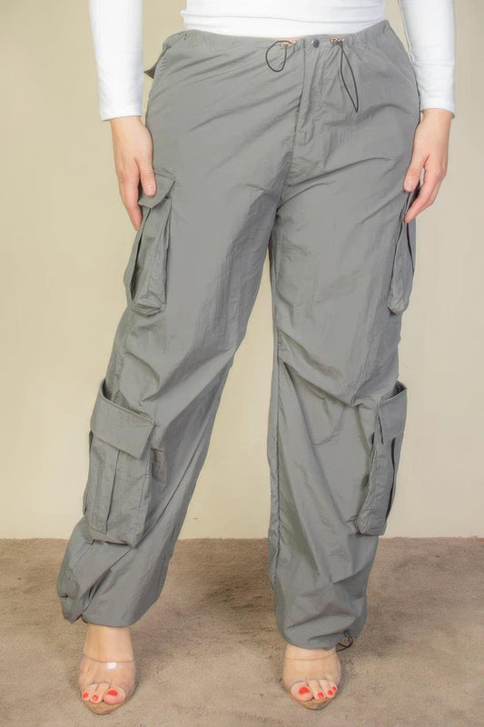 Plus Size Flap Pockets Drawstring Ruched Parachute Pants | Mixtshop LLC