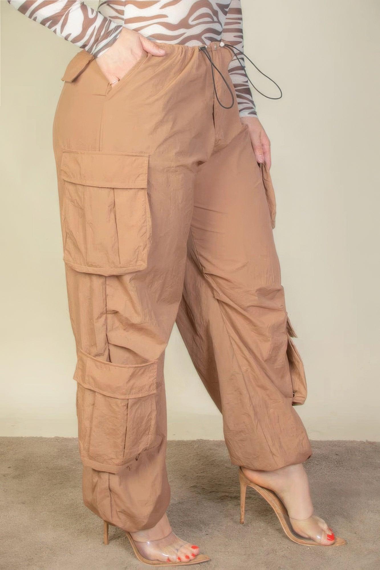 Plus Size Flap Pockets Drawstring Ruched Parachute Pants | Mixtshop LLC
