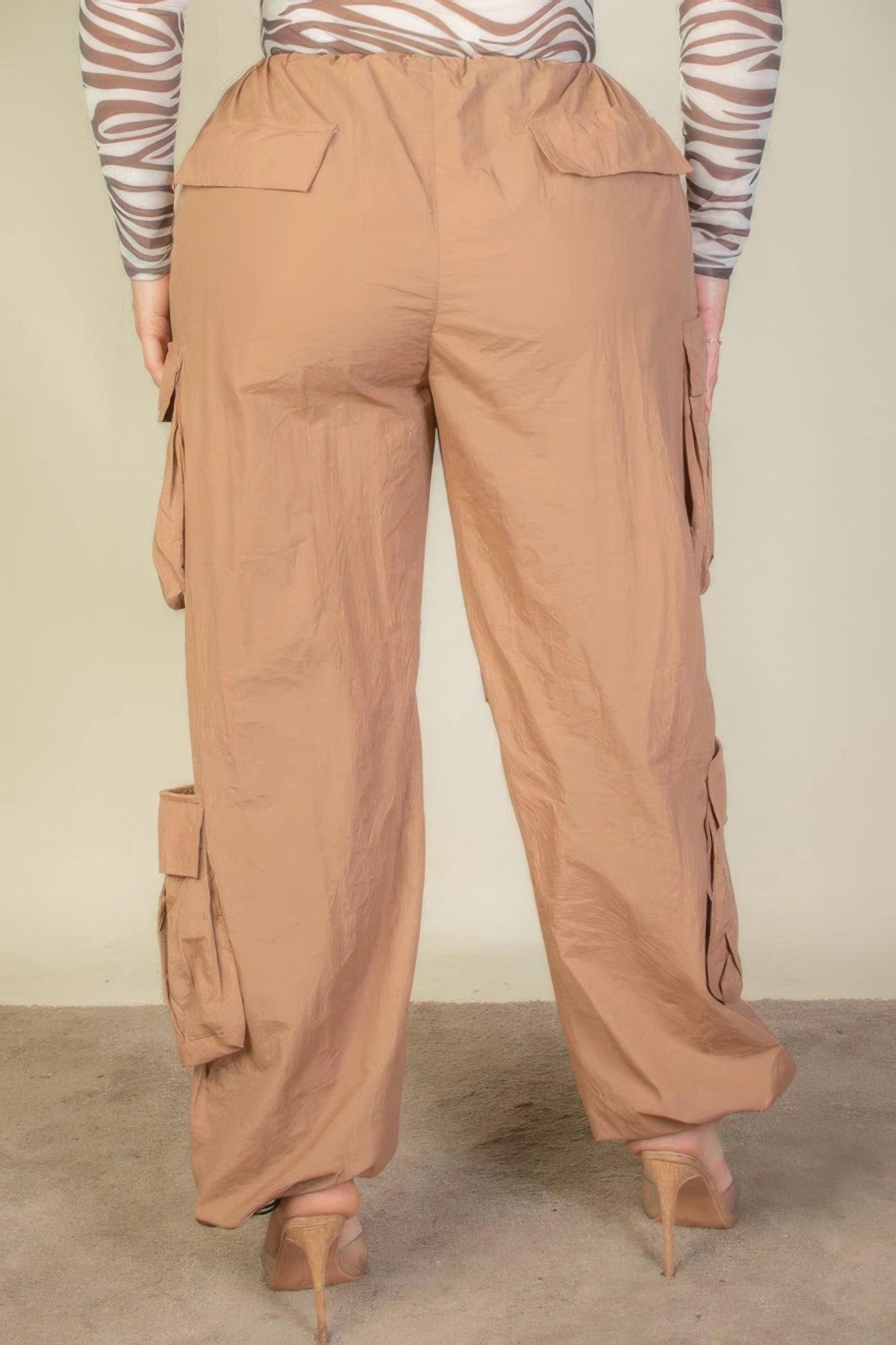 Plus Size Flap Pockets Drawstring Ruched Parachute Pants | Mixtshop LLC