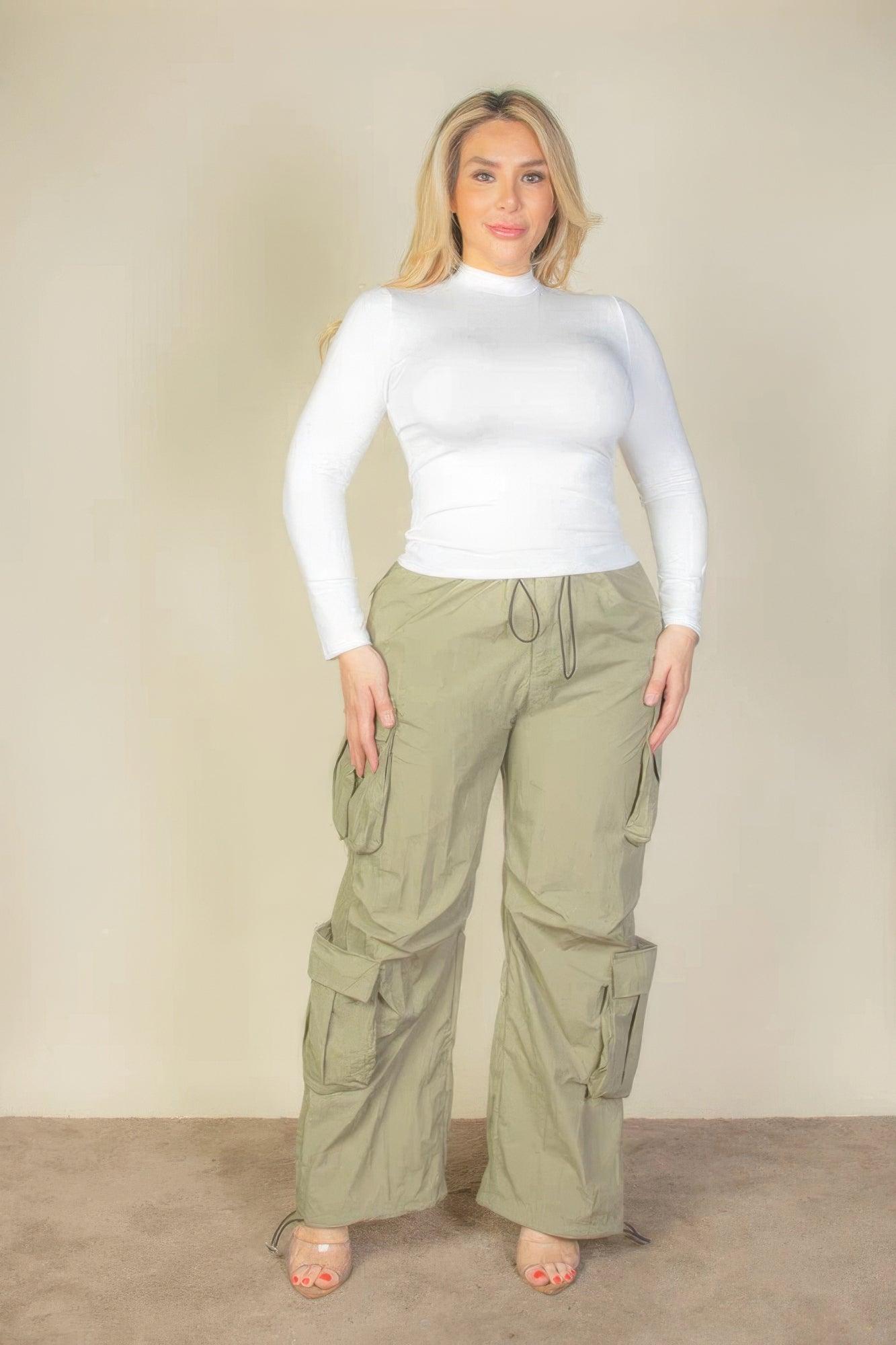 Plus Size Flap Pockets Drawstring Ruched Parachute Pants | Mixtshop LLC