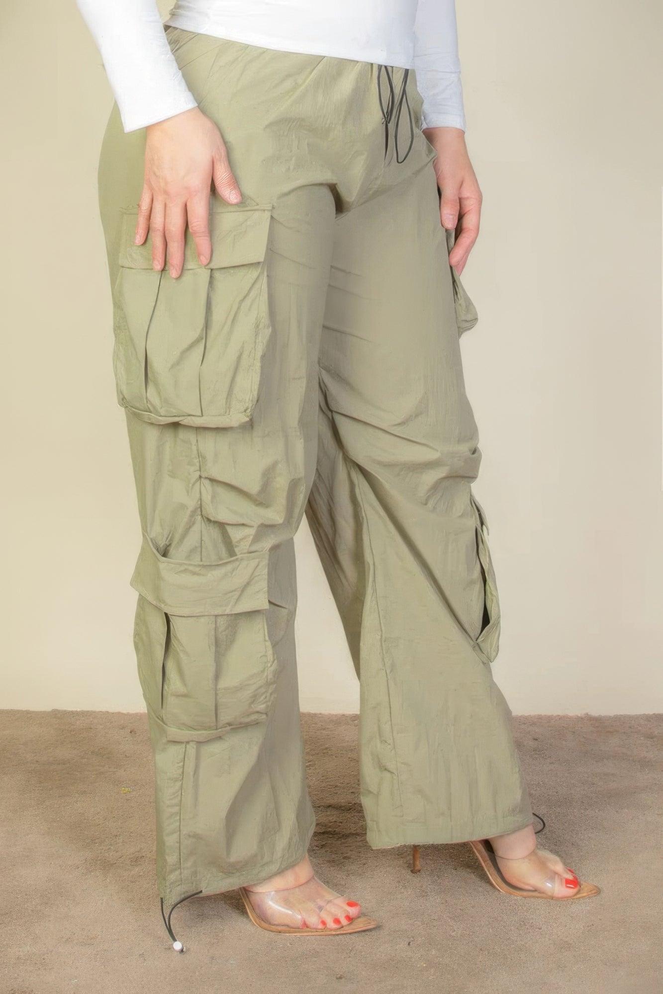 Plus Size Flap Pockets Drawstring Ruched Parachute Pants | Mixtshop LLC