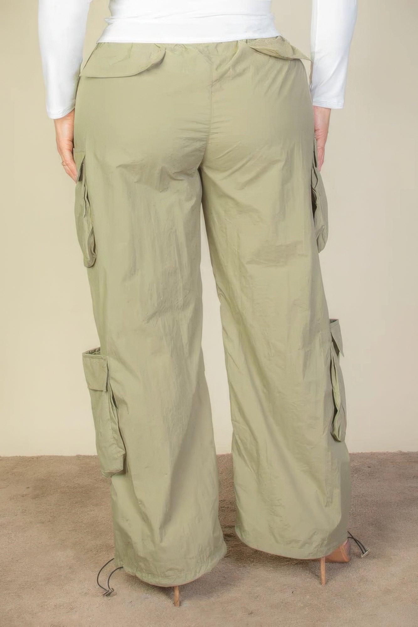 Plus Size Flap Pockets Drawstring Ruched Parachute Pants | Mixtshop LLC