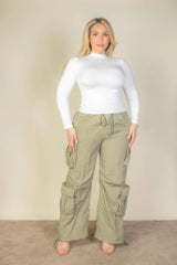 Plus Size Flap Pockets Drawstring Ruched Parachute Pants | Mixtshop LLC