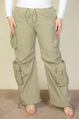 Plus Size Flap Pockets Drawstring Ruched Parachute Pants | Mixtshop LLC