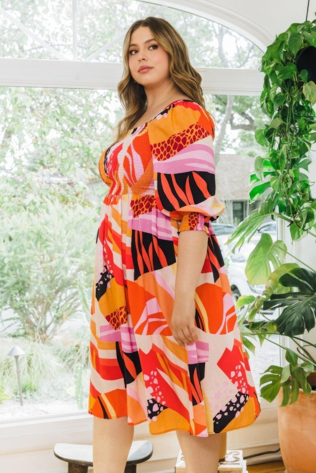 Plus Floral Print Square Neckline Midi Dress | Mixtshop LLC