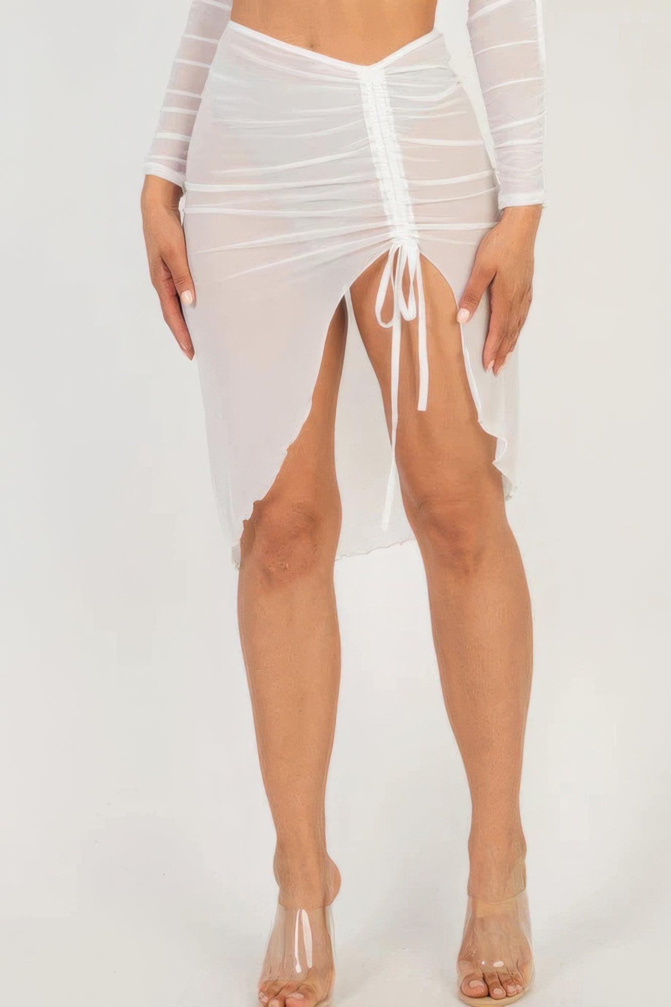 Sexy Sheer Mesh Drawstring Ruched Skirt | Mixtshop LLC