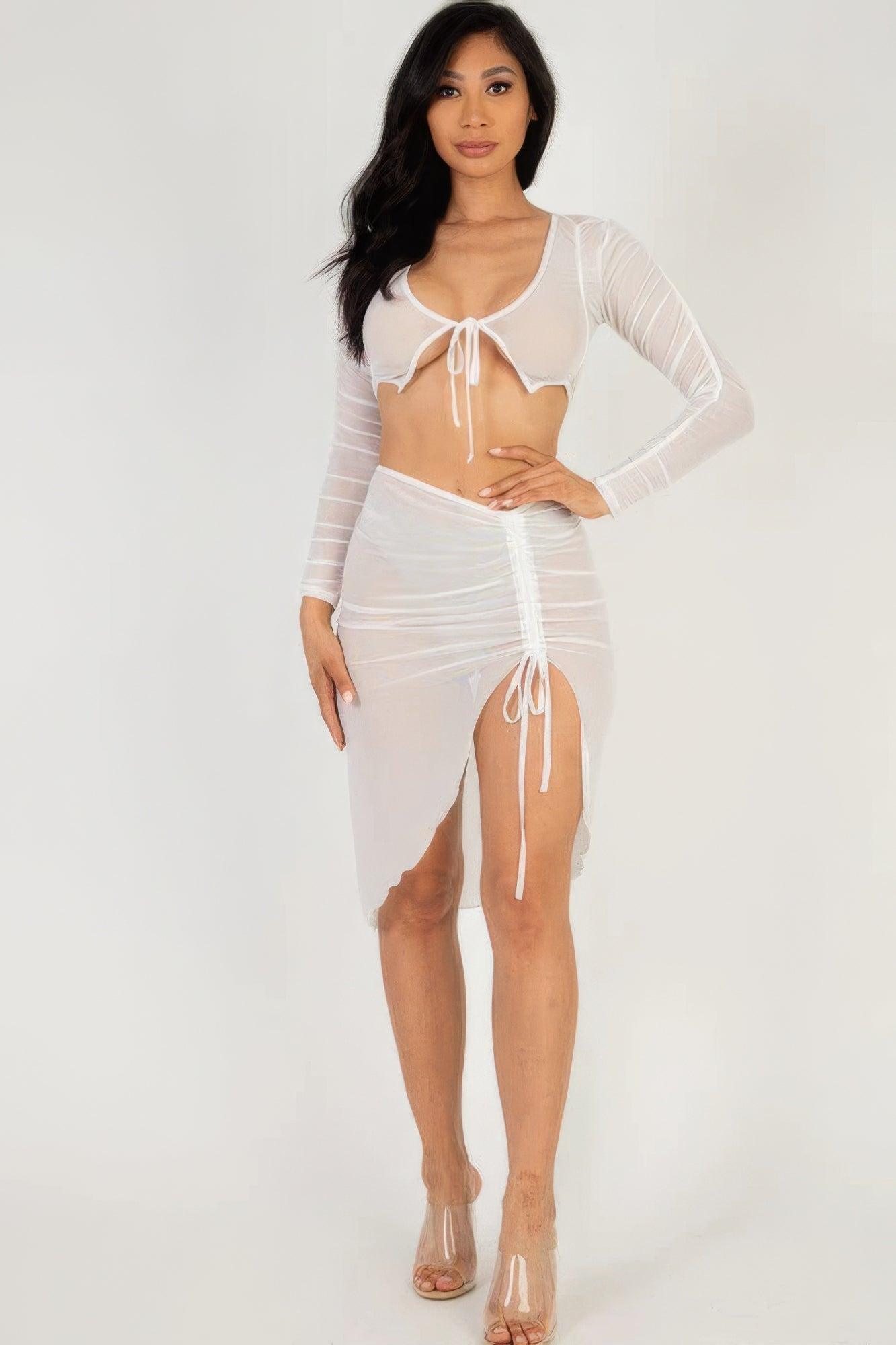 Sexy Sheer Mesh Drawstring Ruched Skirt | Mixtshop LLC