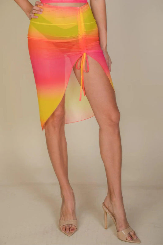 Sexy Sheer Mesh Drawstring Ruched Skirt | Mixtshop LLC