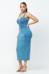 Acid Washed Cargo Midi Dress | Mixtshop LLC