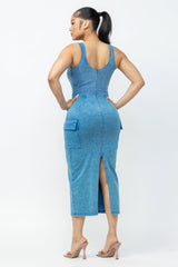 Acid Washed Cargo Midi Dress | Mixtshop LLC