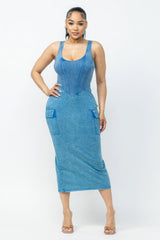 Acid Washed Cargo Midi Dress | Mixtshop LLC