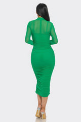 Solid Mesh Ruched Midi Dress | Mixtshop LLC
