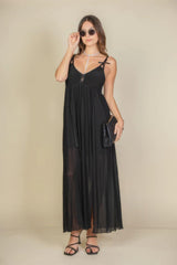 Plunge Neck Split Thigh Mesh Maxi Dress | Mixtshop LLC