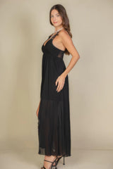 Plunge Neck Split Thigh Mesh Maxi Dress | Mixtshop LLC