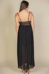 Plunge Neck Split Thigh Mesh Maxi Dress | Mixtshop LLC