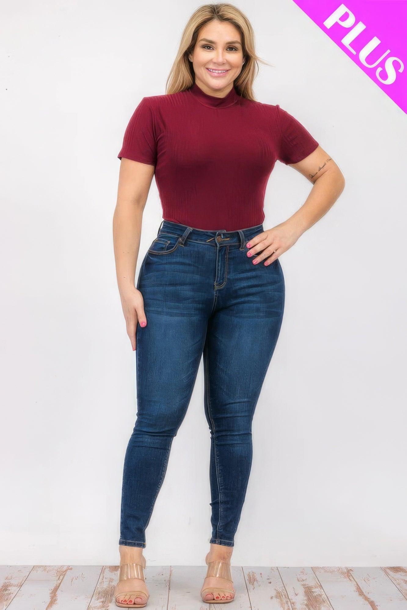 Plus Size Ribbed Short Sleeve Bodysuit | Mixtshop LLC