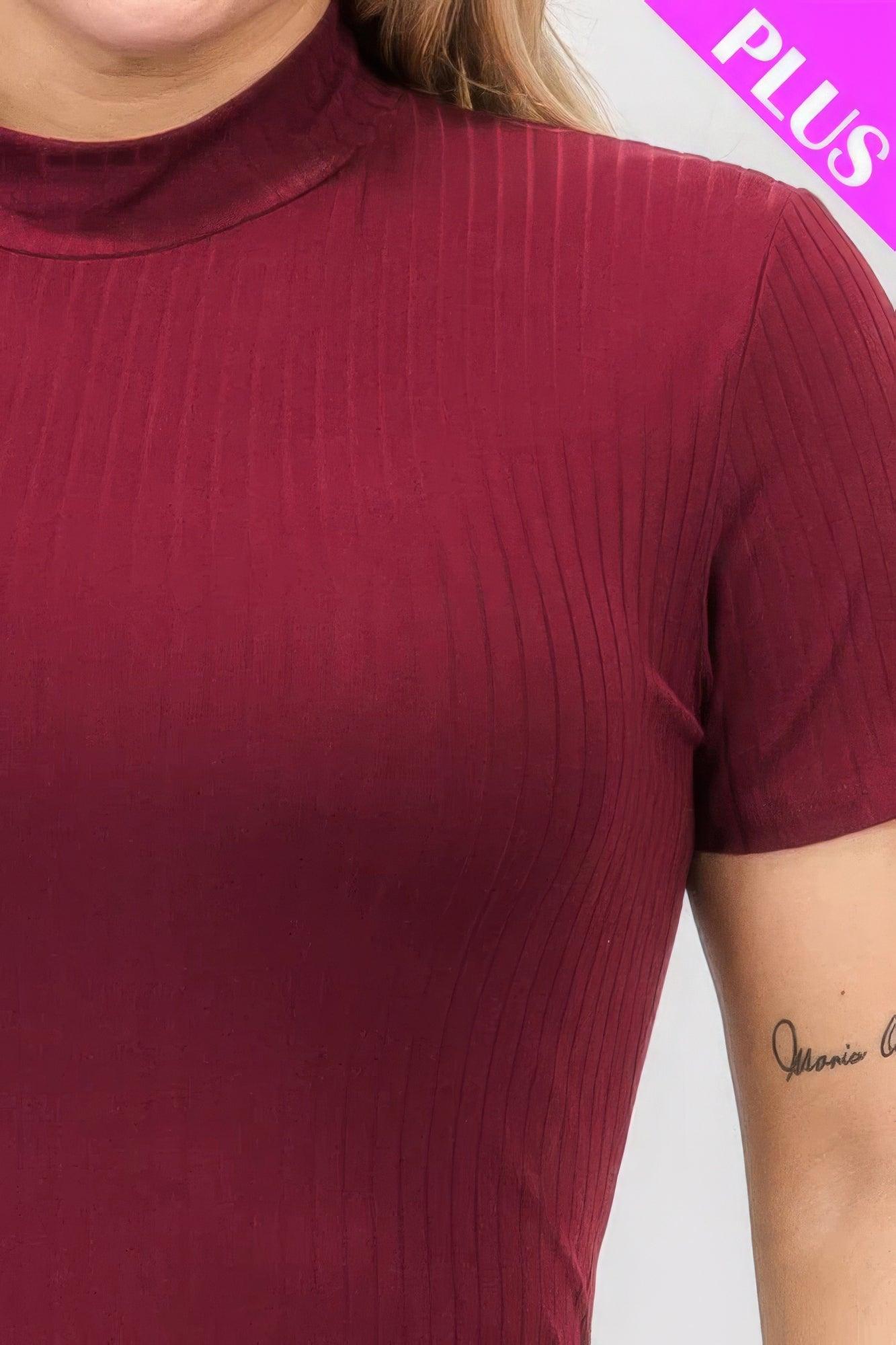 Plus Size Ribbed Short Sleeve Bodysuit | Mixtshop LLC