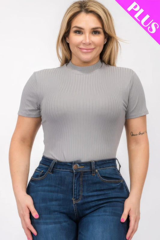 Plus Size Ribbed Short Sleeve Bodysuit | Mixtshop LLC