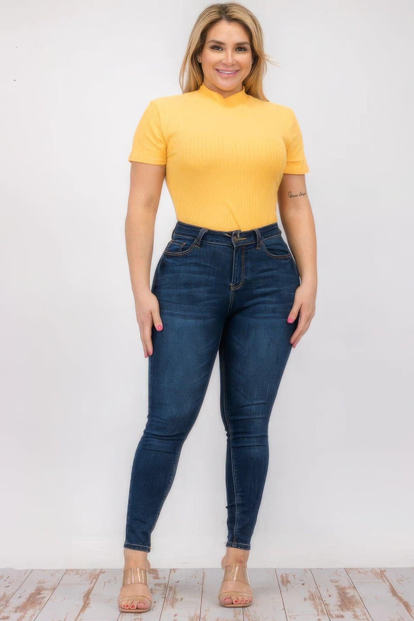 Plus Size Ribbed Short Sleeve Bodysuit | Mixtshop LLC