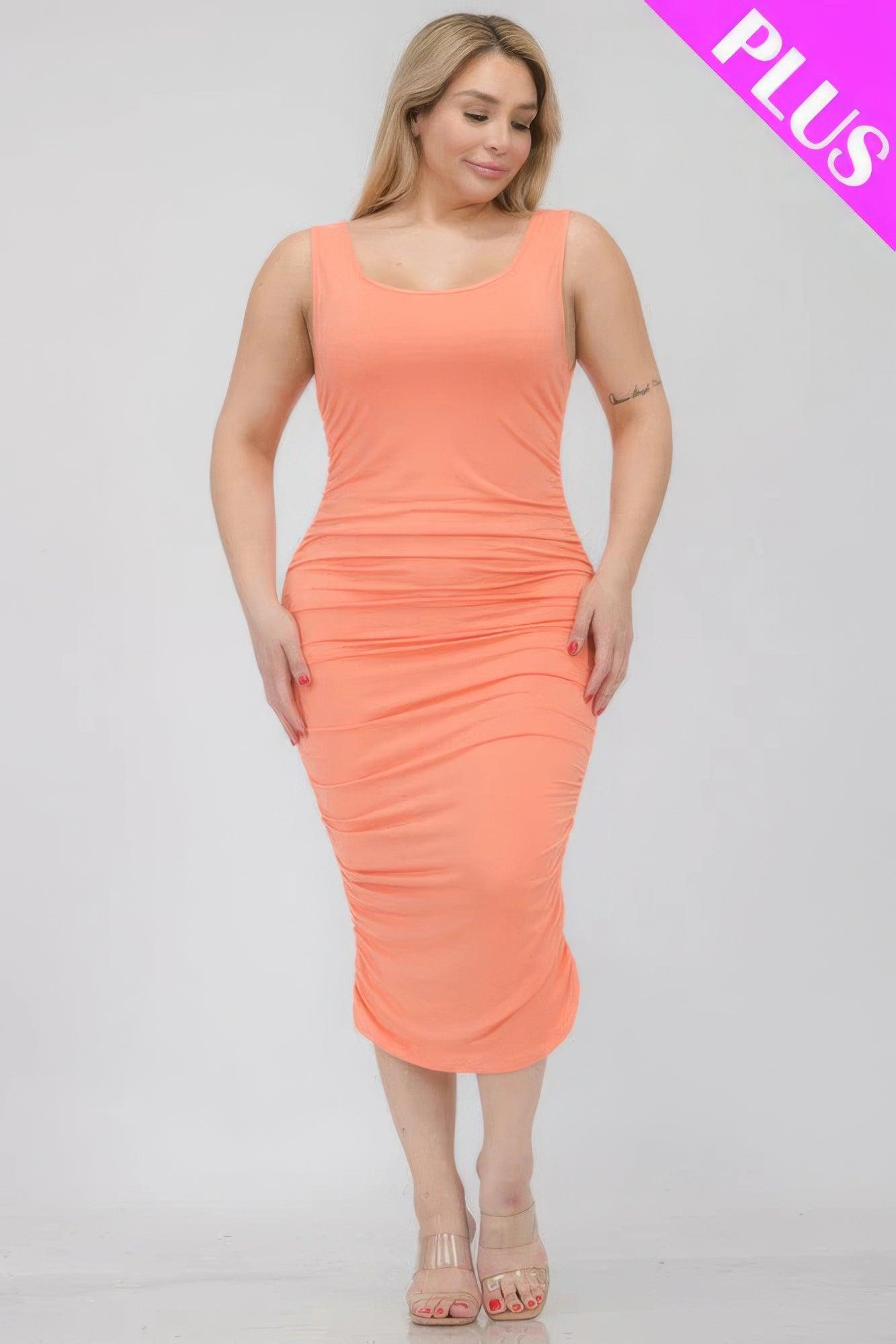 Plus Size Square Neck Ruched Bodycon Midi Dress | Mixtshop LLC