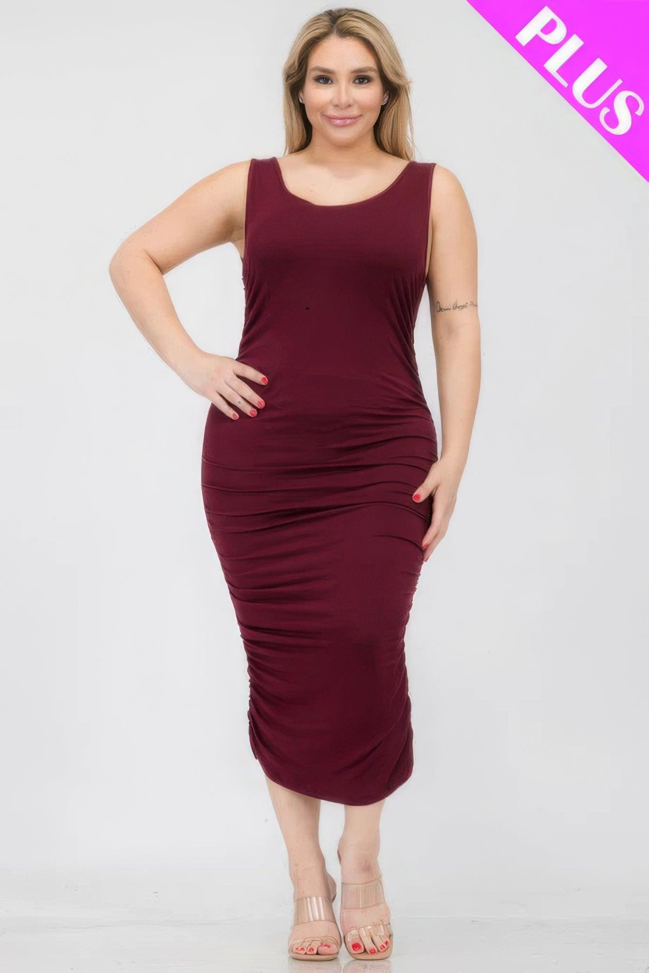 Plus Size Square Neck Ruched Bodycon Midi Dress | Mixtshop LLC