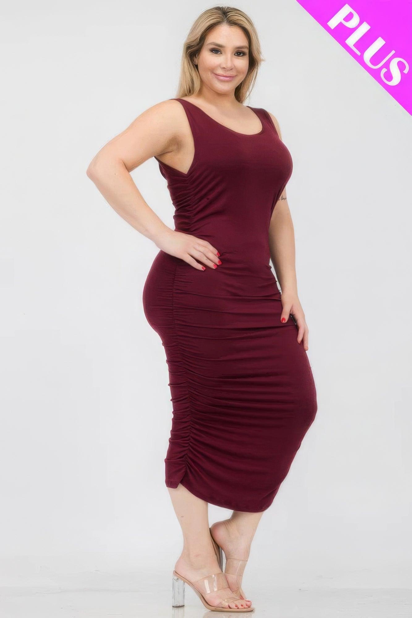 Plus Size Square Neck Ruched Bodycon Midi Dress | Mixtshop LLC