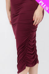 Plus Size Square Neck Ruched Bodycon Midi Dress | Mixtshop LLC