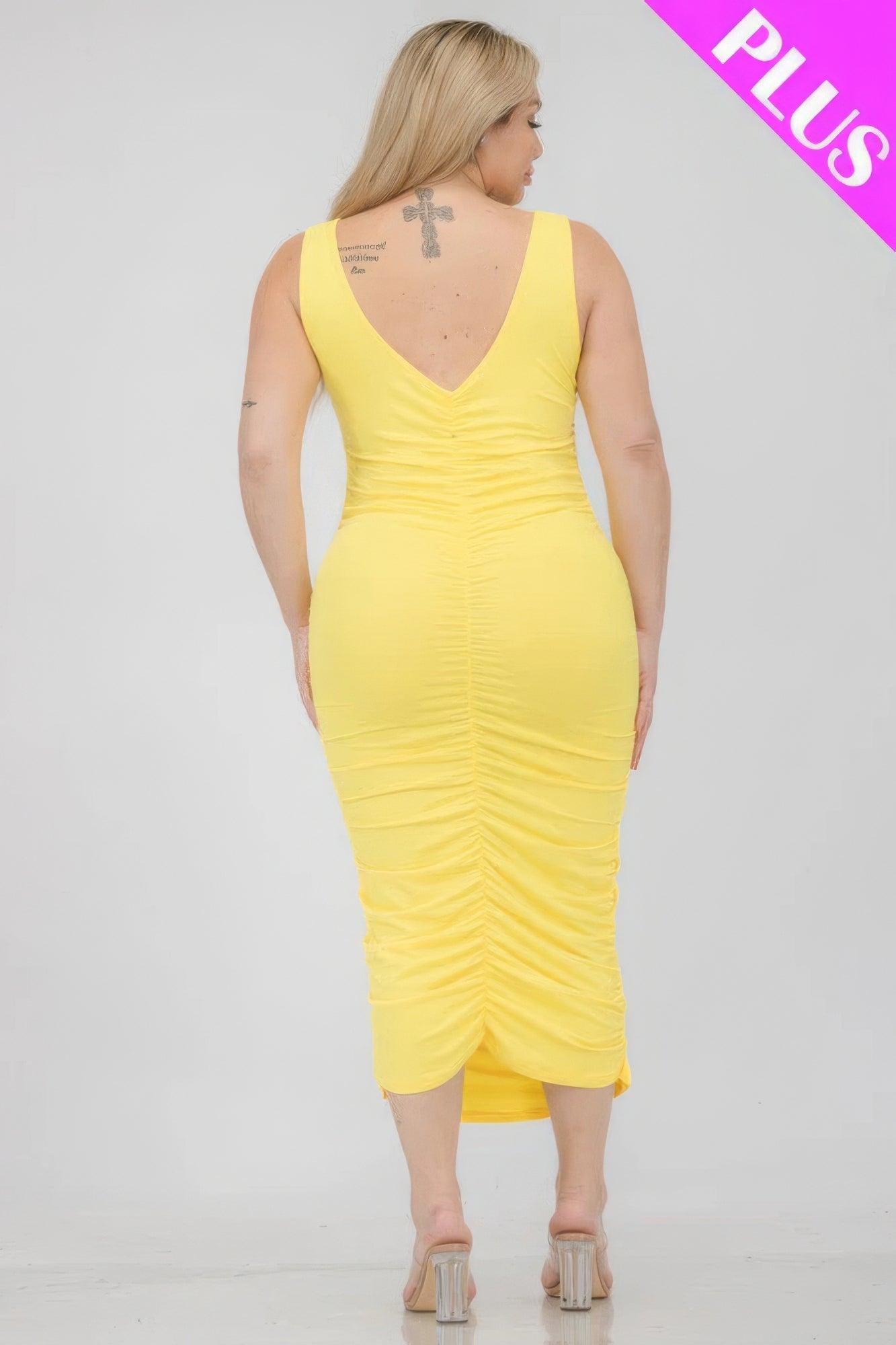 Plus Size Square Neck Ruched Bodycon Midi Dress | Mixtshop LLC